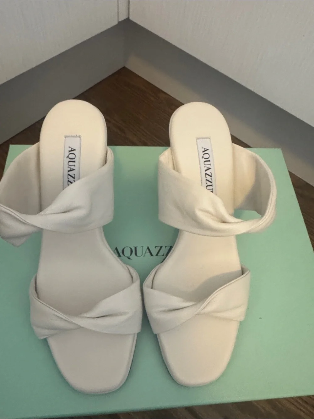Aquazzura Cream Knotted Slide Heels